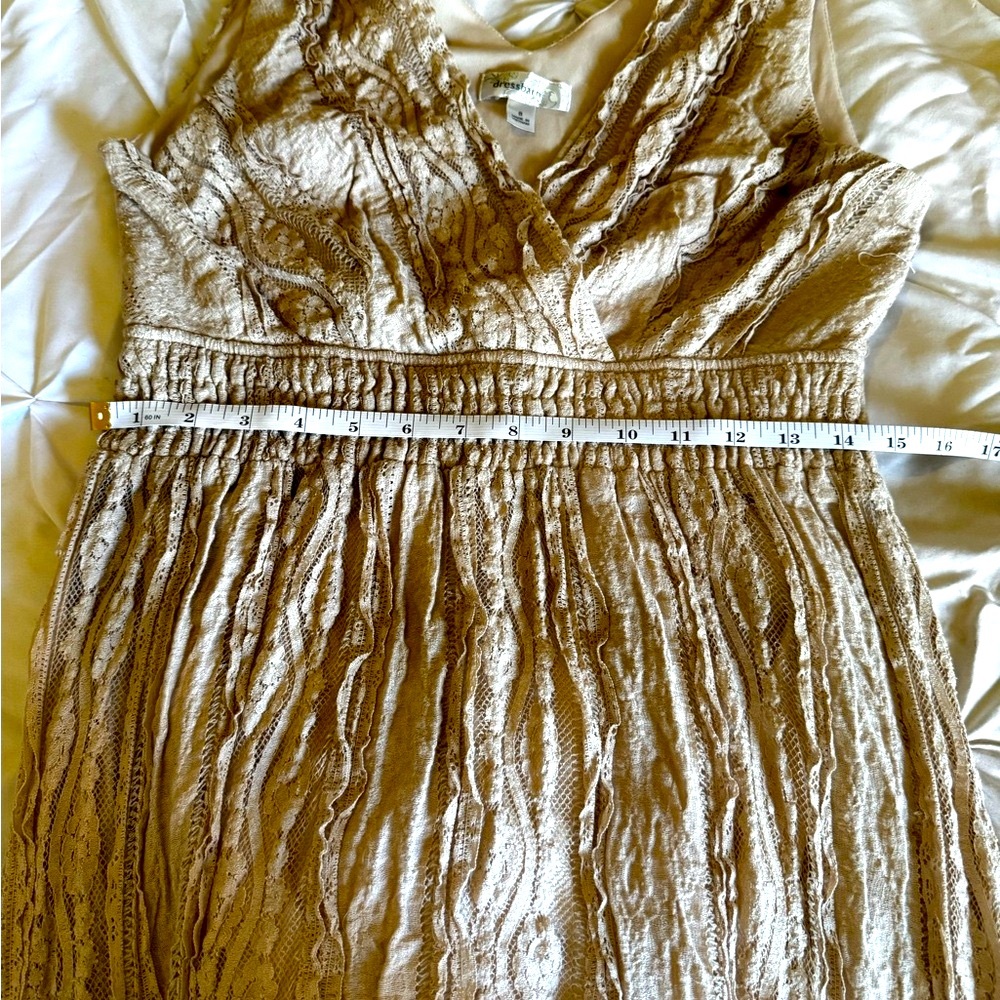 Dressbarn Tan Bohemian High Low Tiered Lace Sundress Size 8 - Picture 12 of 14